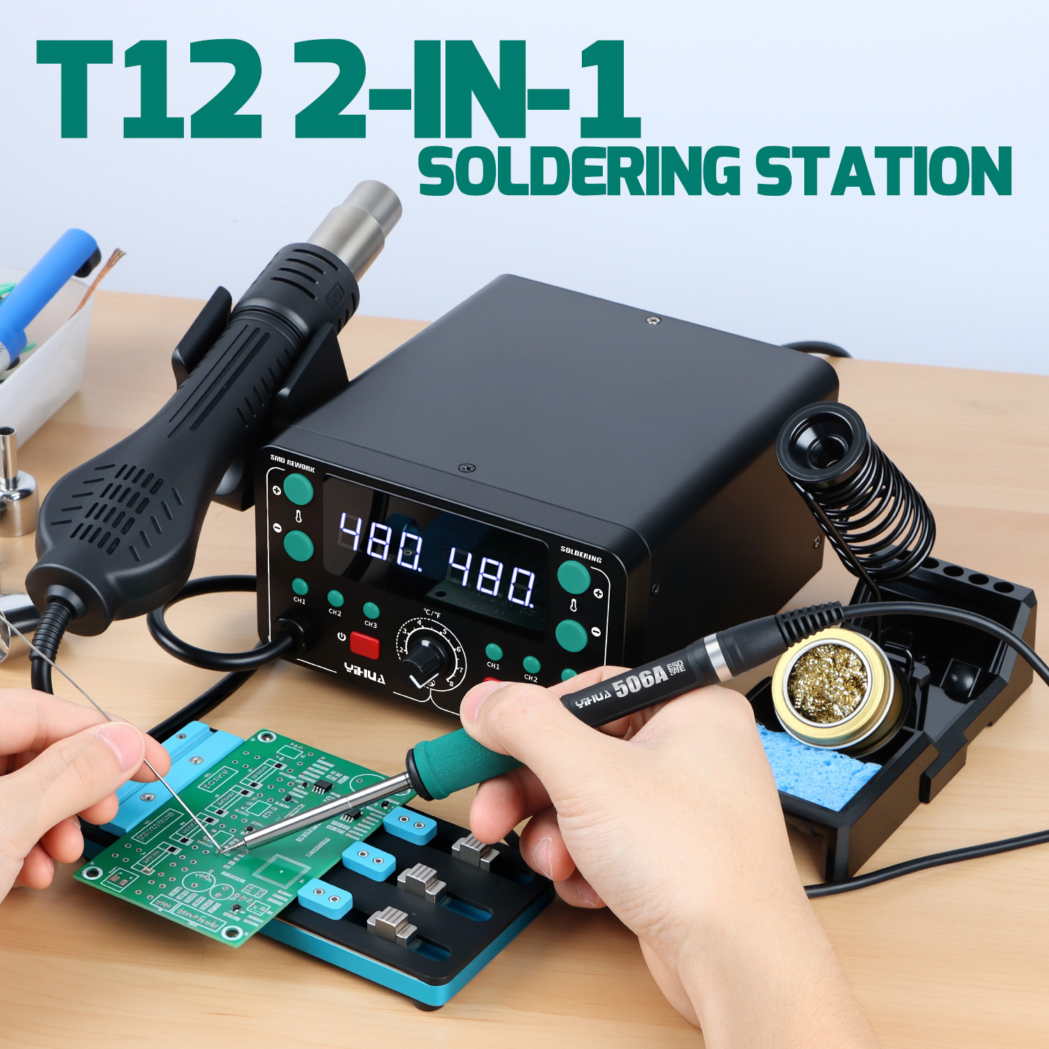 Hot Air Rework Station T12 - 902D-IV 775W T12 Soldeerstation Heteluchtstation Elektronica